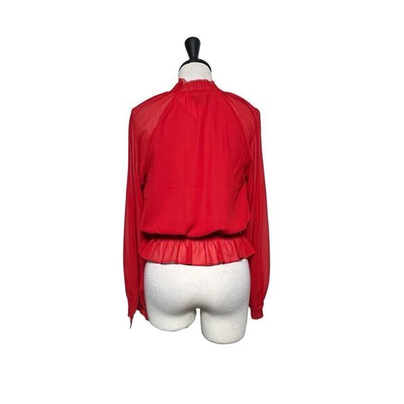 Ann Taylor NWT Long Sleeve Red Chiffon Peplum Blouse Size XS - Picture 3 of 4